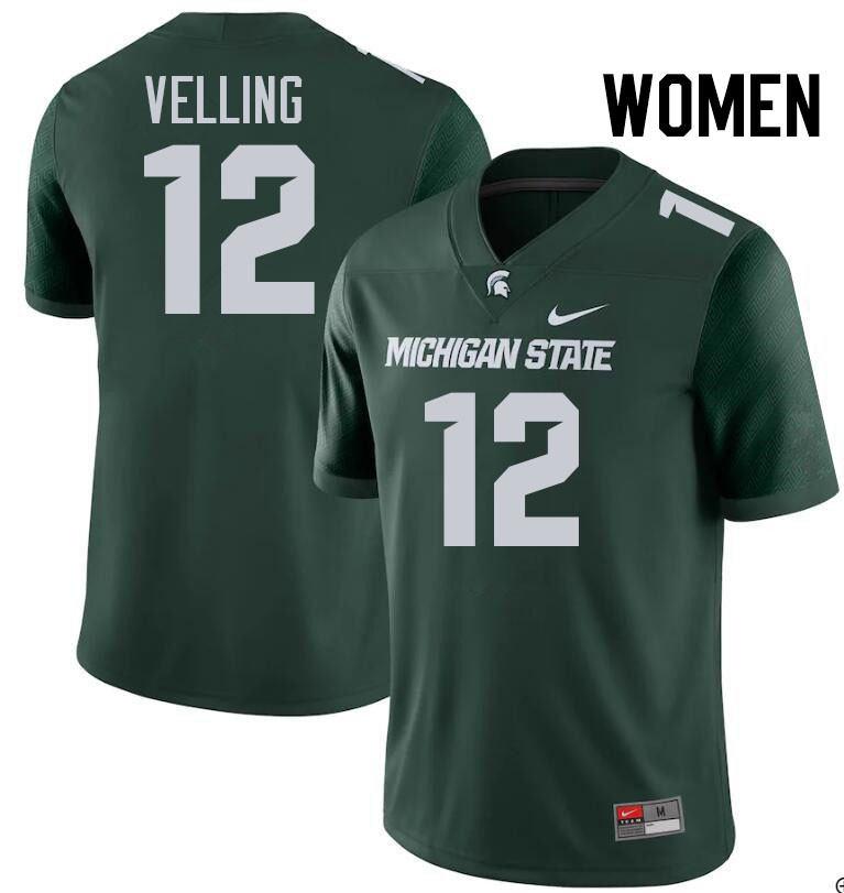 Women #12 Jack Velling Michigan State Spartans College Football Jersesys Stitched-Green